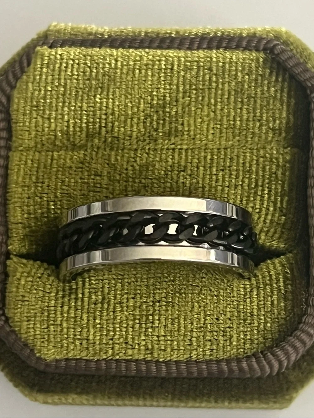 Men’s Titanium Steel Silver/Black Rotating Fidget Band Polished Finish 8mm S 11